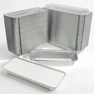 Disposable Rectangle Aluminum Foil Bakeware Pans with Flat Lids Heavy Duty Takeaway Food Storage Containers