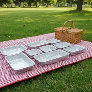 Disposable Rectangular Aluminum Foil Lunch Box Foil Lid Food Grade Container Tray for Catering Take out Customizable