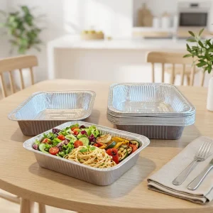 Disposable Rectangular Food-Grade Oven-Safe Aluminum Foil Container for Home Cooking and Catering
