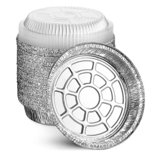 Disposable Round Aluminum Foil Meal Prep Container Oven Safe Recyclable With Clear Lid