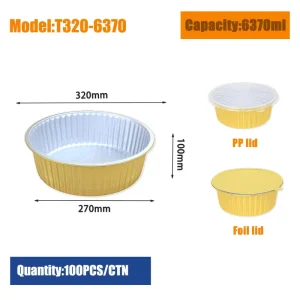 Disposable Round Aluminum Foil Trays Heat Sealable Oven Safe Food Grade with PP Lid T320 6370ML