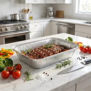 Disposable Silver Rectangular Aluminum Foil Bakery Cupcake Container with PET Lid