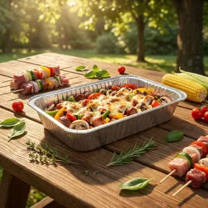 Disposable Silver Rectangular Pulp-Molded Aluminum Foil Food Grade Takeout Bakery Container with PET Lid Model 4264