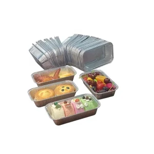Disposable Small Rectangular Aluminum Foil Tray with Plastic Lid Food Grade Oven-Safe Muffin, Cake, and Dessert Container