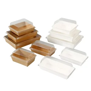 Disposable for Swiss Roll Cake Containers with Clear Lids Glossy Laminated Kraft Paper Box Bakery Food Packaging Sandwich Boxes