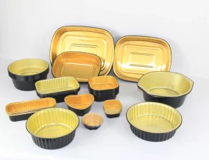 Distributor Custom Logo Food Grade Oven Safe PP Aluminum Foil Lid Containers Black and Gold
