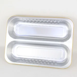 Divided Rectangular Aluminum Foil Box with PP Lid 2-Compartment Tray