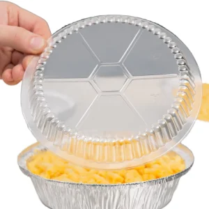 Eco Friendly 7 Inch Round Aluminum Foil Bowls with Clear Lids Disposable Foil Containers for Roasting Baking or Cooking 8″ 9″