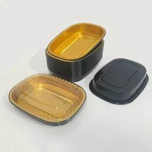 Eco Friendly 700ml Aluminum Foil Container Black Gold Heavy Duty Disposable Pans with Lids Heat Resistant for Baking Meal Prep