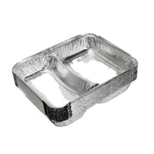 Eco Friendly Disposable Food Grade 2 Compartment Aluminum Foil Takeaway Container with Paper Lid