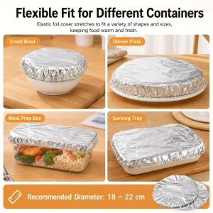 Elastic Disposable Aluminum Foil Food Covers Stretch-to-Fit Heat-Insulated Lids 10-Piece Set for Square Bowls