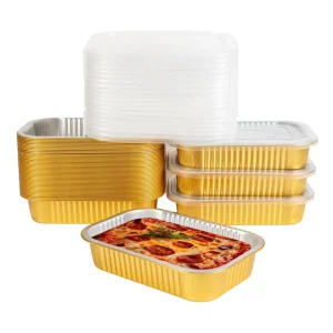 F-220 1050ml 2.25 lb Capacity Heavy Duty Aluminum Foil Pans with Lids 8.5 x 6″ Disposable Baking Food Container