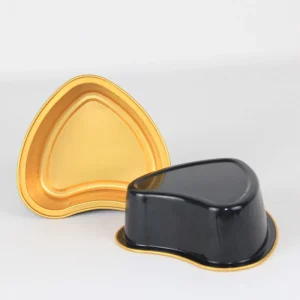 FDA Black Aluminum Foil Container with Foil Lid Gold Edge Small Size Heart Shaped Heat Resistant Oven Safe for Creme Brulee