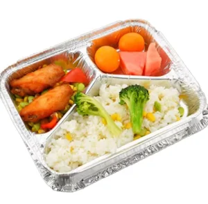 Factory Customization 3 Compartment Rectangle Aluminum Foil Food Grade Disposable Meal Tray Takeaway Catering