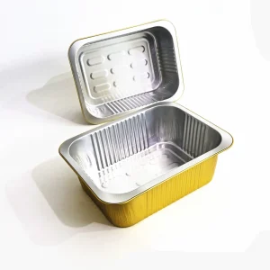 Factory Direct Microwavable Food Grade Pulp Moulded Golden Rectangular Deep Aluminum Foil Lunch Box 1800ml