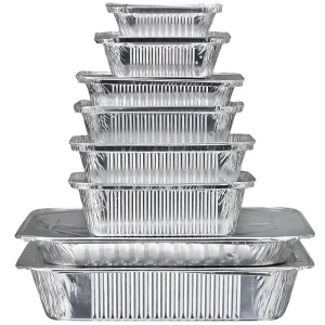 Factory Direct Sale Rectangular Silver Recyclable Aluminum Foil Container Customized