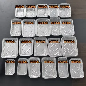 Factory Disposable Rectangular Aluminum Foil Food Container with PET Lid, Oven Safe, 210ml-1000ml