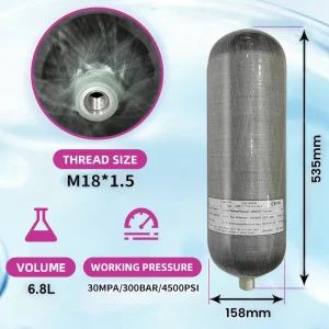 Fire Fighting Snorkeling High-Pressure HPA Scuba Air Bottle PCP 6.8L 300 Bar Carbon Fiber Gas Cylinder