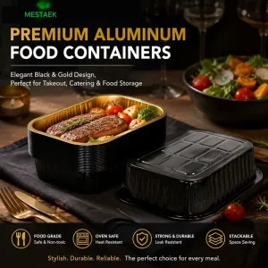 Food Grade Black Gold Rectangle Aluminum Foil Baking Plate Recyclable Foil Container 1000ml Mini Cake Pans with Lids