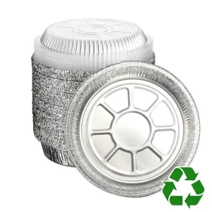 Food Grade Eco Friendly Silver Round 8 inch Aluminum Foil Tray Bowl Containers 1000ml with Plastic Lid Food Packaging
