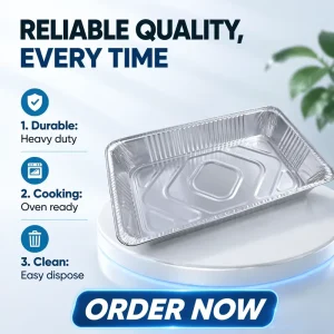 Full Size Heavy Duty Aluminum Foil Pan with PET Lid Disposable Food Grade Steam Table Container Catering Food Packaging 9600ml