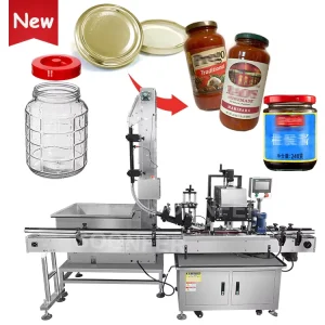 Fully Automatic Round Aluminum and Plastic Lid Capping Machine for Pickles and Chili Sauce Glass Jars