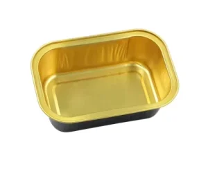 Glossy Gold Square Aluminum Foil Containers Disposable PET Leak Proof & High Temperature Resistant Food Grade 250ml Capacity