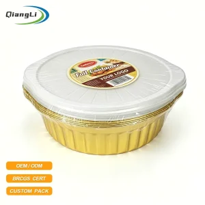 Gold Aluminum Foil Containers with Custom Stickers BRC Certified Pre Packed for Retail