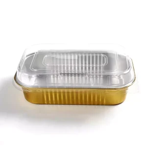Gold Color Aluminum Foil Food Tray with Plastic Lid, Reusable Disposable Baking Pan