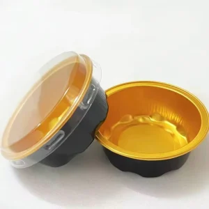 Gold Mini Disposable Aluminum Foil Container with PET Lid, Food Grade, Custom Size, Smooth Wall, for Pudding and Baking