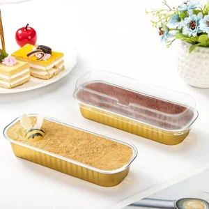 Golden Disposable Thickened Rectangular Aluminum Foil Cheese Container with PET Lid, 200ml, Recyclable and Food Grade