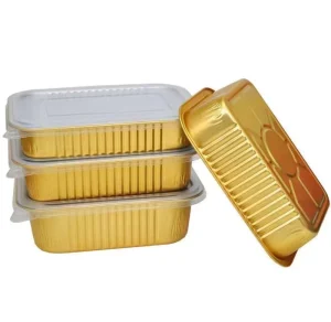 Golden PP Plastic Lid Food Grade Aluminum Foil Rectangle Containers for Food Service