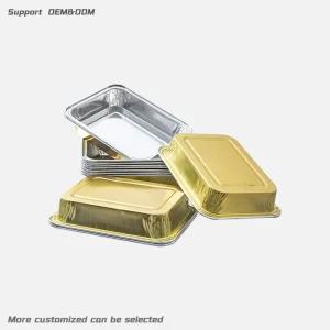 Golden Rectangle Aluminum Foil Food Container with Plastic Lid Eco Friendly Oven Safe 400ml Capacity Color Coated Food Grade