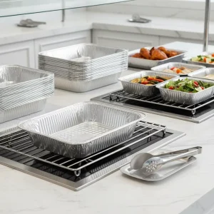 Half Size Aluminum Foil Trays with Lids Disposable Food Packing Containers for Catering and Airlines