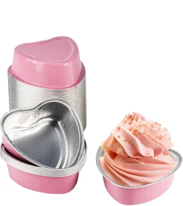 Heart-Shaped Disposable Aluminum Foil Baking Cups with PET Plastic Muffin Liners
