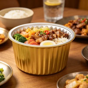 Heat Sealable Round Disposable Aluminum Foil Container with PP Plastic Lid 1700ml Oven Safe