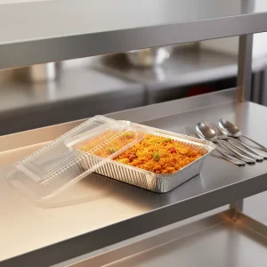Heavy-Duty 8389 Disposable Rectangular Aluminum Foil Food Container with Paper Lid