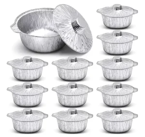 Heavy Duty Aluminum Foil Pot with Lid Disposable Large Capacity Cooking Container Round Oven Safe Food Tray