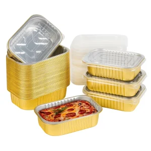 Heavy Duty Gold Disposable Aluminum Foil Pans with Lids, Oven Safe for Cooking and Baking