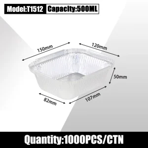 High Temperature Resistant Rectangle Silver Aluminum Foil Container with Lid for Air Fryer Roasting Nuts 500ml