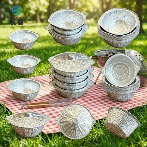 Hot Pot Takeaway Aluminum Foil Pot with Two Handles Disposable Catering Stew Bowl with Lid