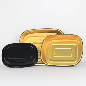 Large Capacity Disposable Aluminum Foil Food Container with Foil Lid Oven Safe Black Outside Shiny Gold for Buffet Service