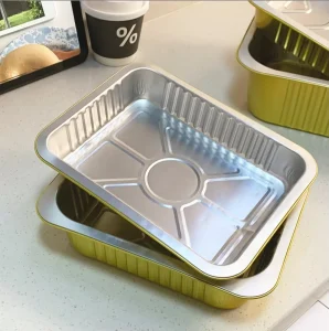Large sized Golden Disposable Aluminum Foil Containers Rectangle Shape PP Plastic Bowl for Kitchen and Outdoor Use