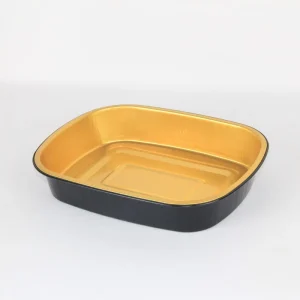 Leakproof Aluminum Foil Tray with PP Plastic Lid Oven Safe Food Grade Black Coated Outside & Gold Laminated for Hot Cold Food