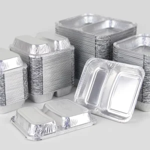 Leakproof Two-Compartment Food Grade Aluminum Foil Container with Paper Lid Oven Safe Disposable Meal Packaging