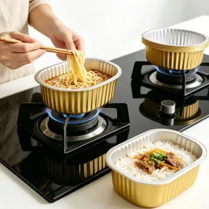 Luxury Golden Aluminium Foil Bowl Microwave Friendly Disposable Container for High End Banquet Hot Pot Hotel Buffet Packing