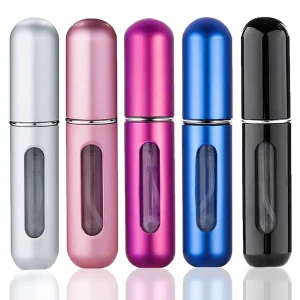 Mini 5ml Aluminum Travel Size Perfume Atomizer Refillable Glass Collar Spray Bottle Facial Cleanser Lotion Essential Oil