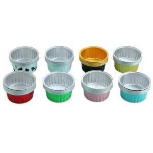 Mini Round Disposable Aluminum Foil Cupcake Baking Cups with PET Plastic Lids, Recyclable, for Cakes, Flan and Muffins