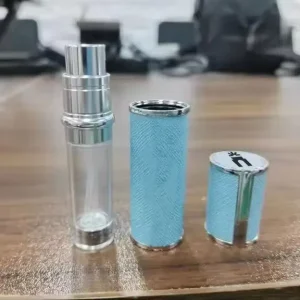 Mini Silver 5ml Capacity Leather Travel Size Pump Sprayer Atomizer Metal Bottles for Perfume Travel