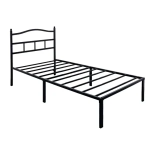 Modern Black Metal Platform Bed Frame With Vintage Style Headboard and Footboard for Bedroom
